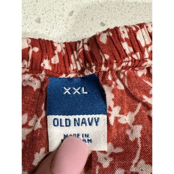 Old Navy NWT Top Brick Red Ivory Floral Short Bubble Peasant Boho Prairie 2XL - Picture 6 of 7